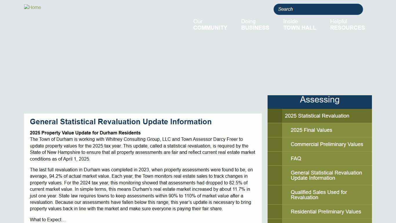 General Statistical Revaluation Update Information The Town of Durham New Hampshire